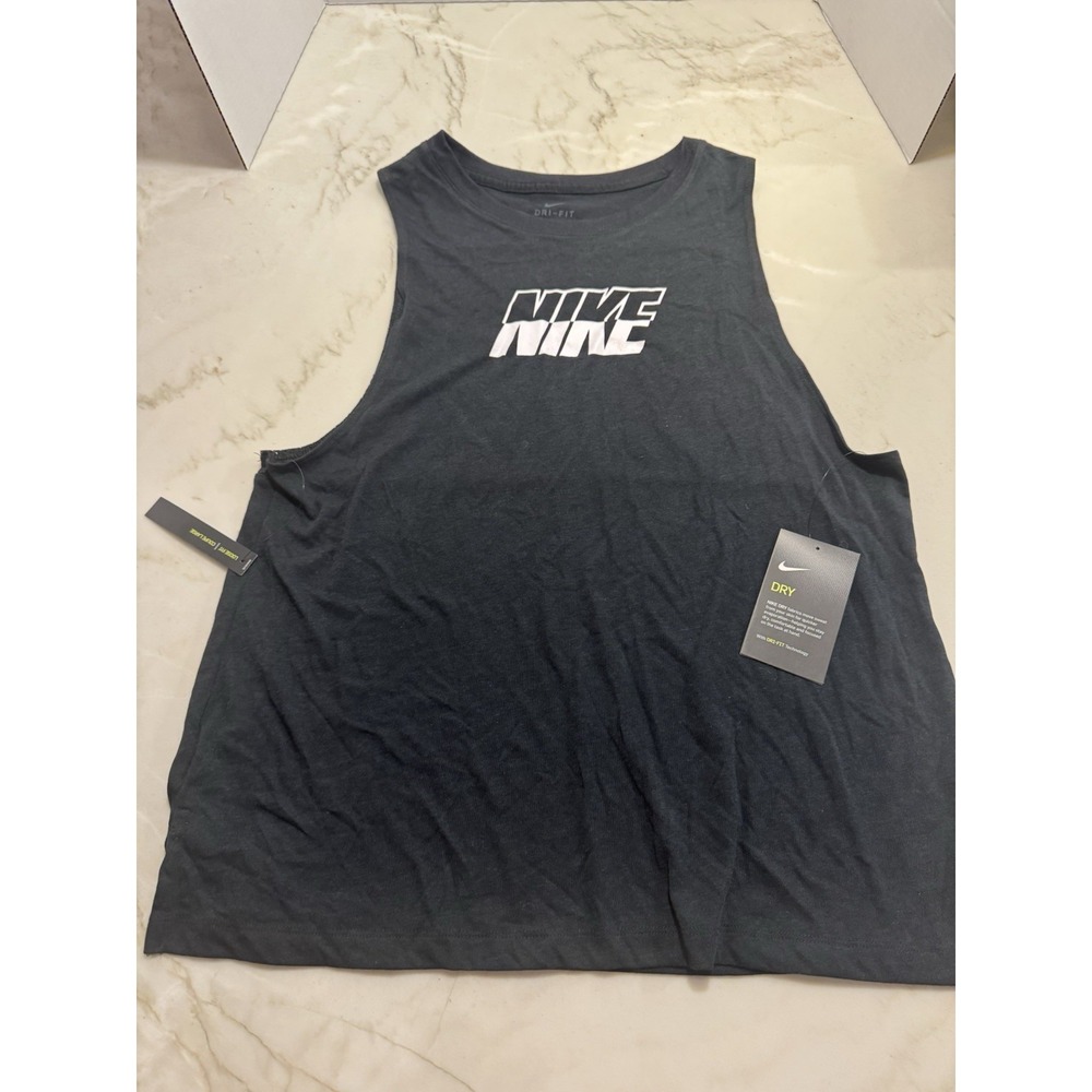 Nike Dri-FIT Womens Black Muscle Tank Top Mesh Back Workout Training NWT